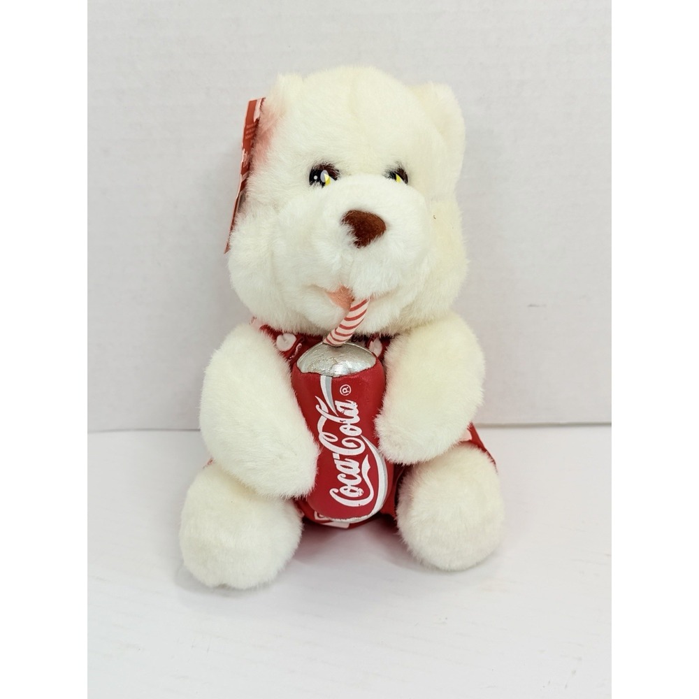 Vintage 1993 Coca-Cola Polar Bear Plush 9" Play By Play w/ Coke Can NWT
